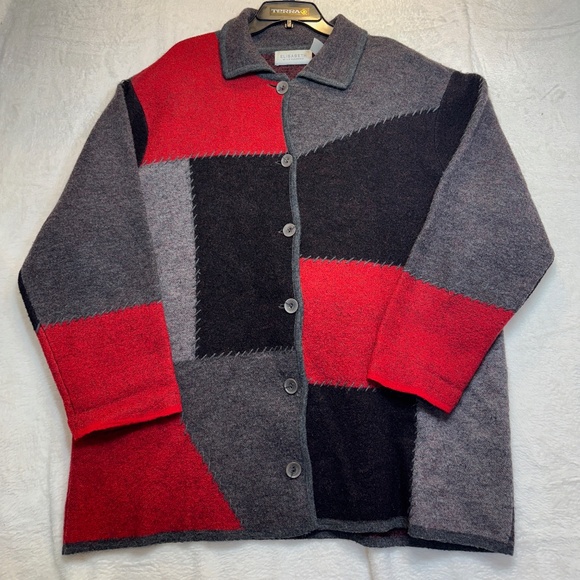 Elisabeth by Liz Claiborne Jacket Womens Size 2X Colorblock Red Gray 100% Wool - Picture 1 of 8